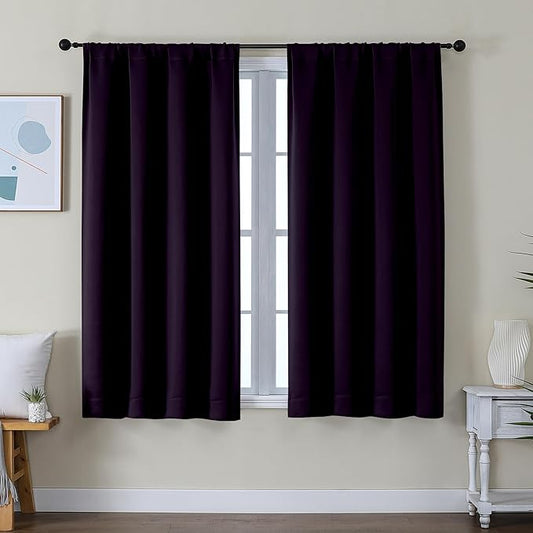 Simplebrand Ava Blackberry Short Blackout Curtains for Bedroom 54 Inches Long 2 Panels Set, Solid Thermal Insulated, Energy Saving Window Treatment Curtains Blackout Drapes, W40 x L54 Inch, Blackberry