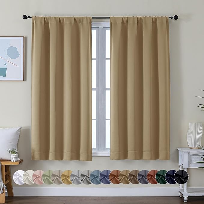 Simplebrand Ava Taupe Short Blackout Curtains for Bedroom 54 Inches Long 2 Panels Set, Solid Thermal Insulated, Energy Saving Window Treatment Curtains Blackout Drapes, W40 x L54 Inch, Taupe