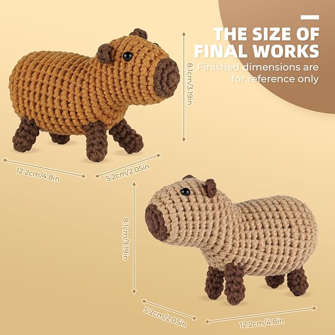 MOREJMTT Crochet Kit for Beginners, Learn to Crochet, Include Easy Knitting Soft Yarn, Step-by-Step Video Tutorial, Hook, Holiday Birthday Gift for Adults and Kids(2 Pack Capybara)