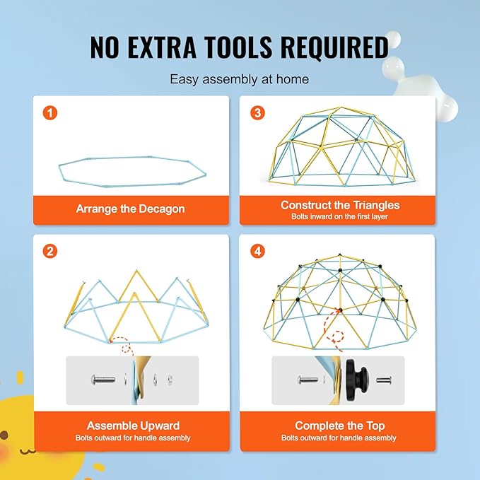 VEVOR Climbing Dome, 12FT Geometric Dome Climber Play Center for Kids 3 to 10 Years Old, Jungle Gym Supports 750LBS and Easy Assembly, with Climbing Grip, Outdoor Backyard Play Equipment for Kids