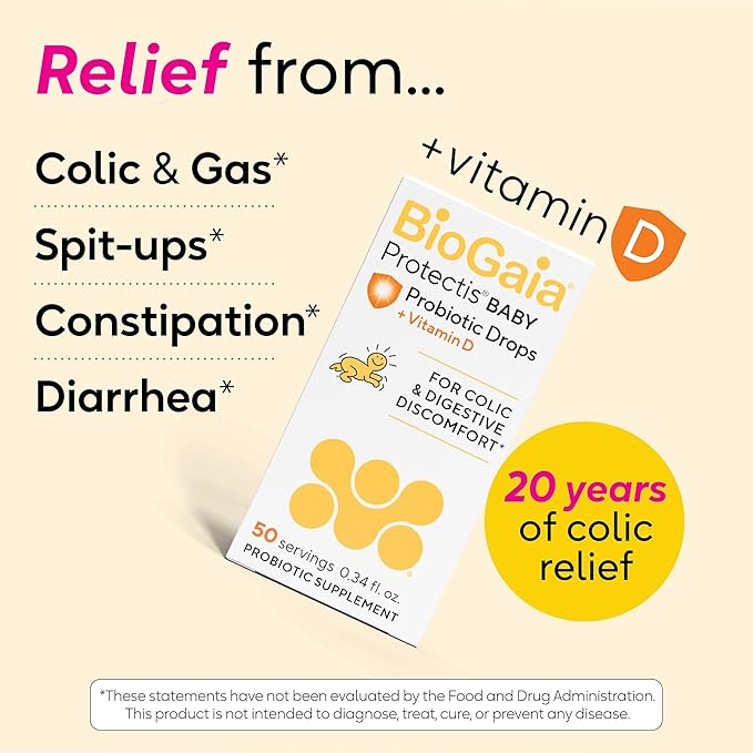 BioGaia Baby Probiotic Drops - Colic & Gas Relief + Vitamin D, 50-Day Supply, Safe for Newborns, Reduces Crying, Fussing, Colic, Gas, Spit-ups & Constipation, No allergens, Dairy or Soy (Pack of 2)