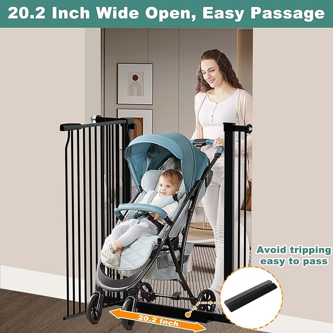 40.5" Extra Tall Baby Gate for Stairs, 63"-65.7" Extra Wide Long Dog Pet Gate, Auto Close Safety Child Gate Indoor, No Drill Adjustable No Climb Fence for Stairs Kid or Pet Black