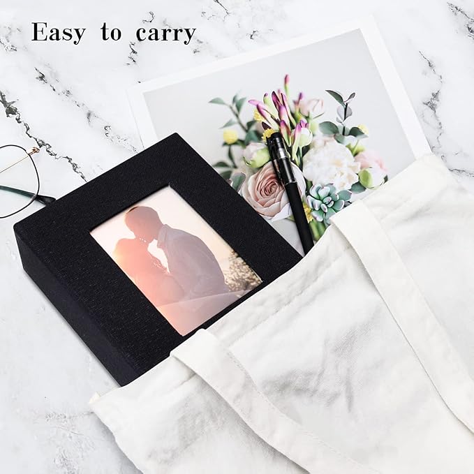 Vienrose Small Photo Album 4x6 100 Photos Linen Cover Picture Book with Front Window for Baby Wedding Children