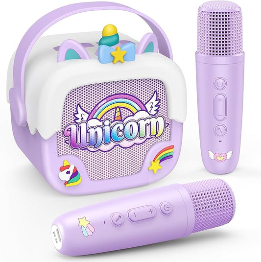 Mini Karaoke Machine for Kids Girls: Unicorn Portable Bluetooth Speakers with 2 Wireless Mic Toys for Girls Age 4-6 7 8 9 Years Old Girl Gifts Birthday Gifts for 5 6 7 8 9 10 11 Years Teens Purple