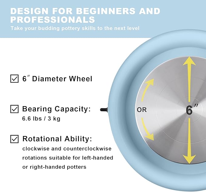 Mini Pottery Wheel Kit - 6" Pottery Wheel for Kids, Teens & Adults Beginners, 2 Lb Air Dry Clay & 18PCS Clay Tools Included, Crafts for Home DIY, Ceramic Work & Art Creatio