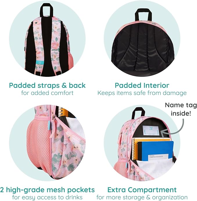 Wildkin JumpOff Jo 15-inch Kids Backpack – Durable, Adjustable, Ideal for School - Floral Watercolor