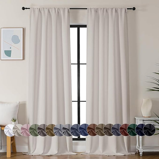 Simplebrand Ava Natural Blackout Curtains for Bedroom 96 Inches Long 2 Panels, Solid Thermal Insulated, Energy Saving Living Room Window Treatment Curtains Blackout Drapes, W40 x L96 Inch, Natural