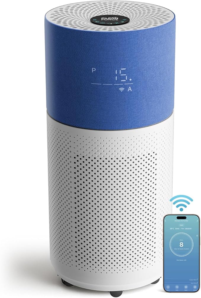 CleanForce Air Purifier for Home Large Room up to 2550 ft², Swiss Sanitized HEPA & Carbon Filter, asthma & allergy friendly Certified for Dust/Pollen/Pet Dander, Alexa/App Control, Ozone-Free, Rainbow