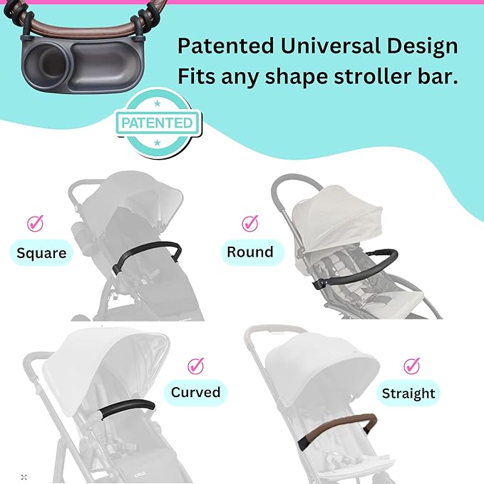 Swanoo Universal Stroller Snack Tray | Compatible with Nuna | Stroller Cup Holder | Silicone Arms Grip Bumper Bar | Stroller Tray Attachment with Cups Holder for Baby Toddler | Stroller Accessories