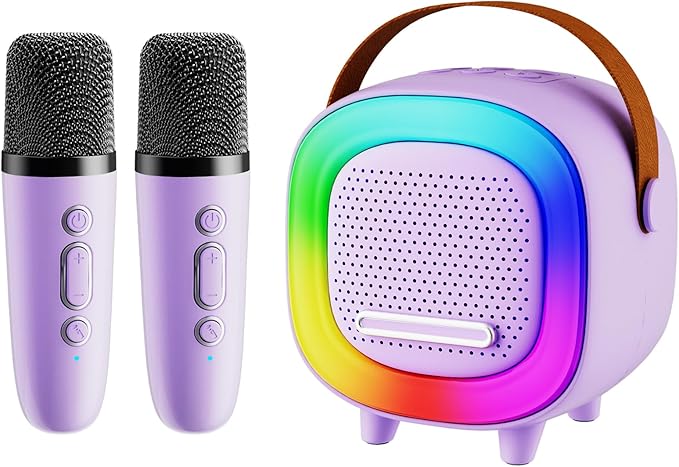 Mini Karaoke Machine Speaker for Kids Adults, Portable Bluetooth with 2 Wireless Microphones, Children's Day Birthday Gift Ideas for Toys for Teens Boys and Girls Aged 4, 5, 6, 7, 8, 9, 10, 11, 12+
