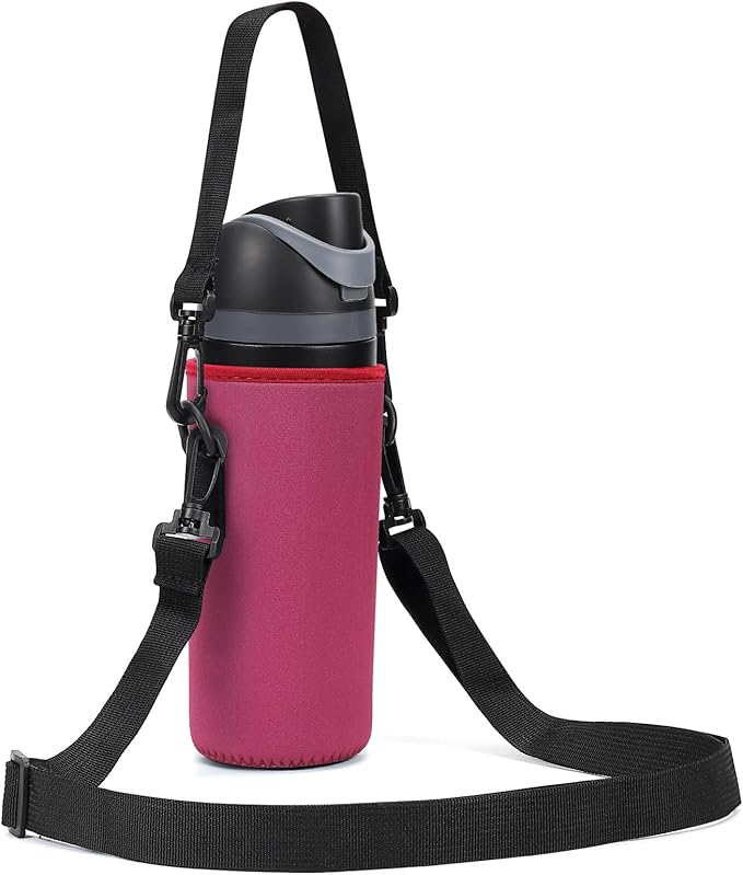 Neoprene Water Bottle Carrier Bag with Adjustable Shoulder Strap for Owala 24 OZ Tumbler, Insulated Water Bottle Cover for Owala FreeSip Insulated Water Bottle (Mauve, 24 OZ)