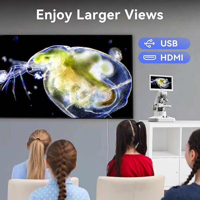TOMLOV DM301 Pro Microscope for Kids Adults Students, Digital Microscope with 7" Screen, USB & HDMI Output, Wireless Biological Educational Science Scope Camera with Slides Kits for Classroom Home Lab