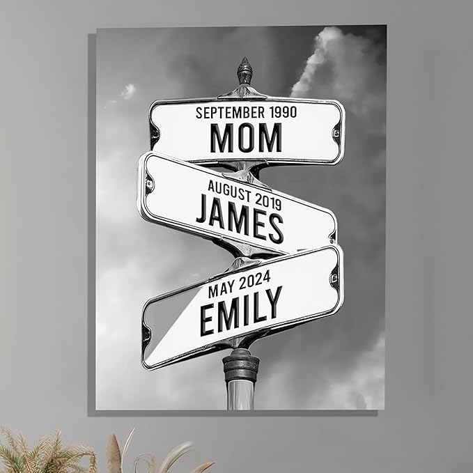 Personalized Gifts for Mom Family Names Street Custom Multi-Name Date of Birth Vintage Street Sign Happy Mothers Day Canvas Wall Art Best Christmas Gifts for Mommy from Daughter Son Children Kids #1