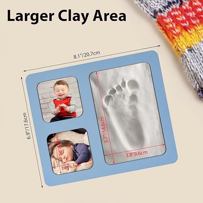 Baby Handprint and Footprint Kit, Blue Babies Keepsake 4x6 Clay Frame, for Record Newborn Footprints, Handprints or Pet Paw Prints