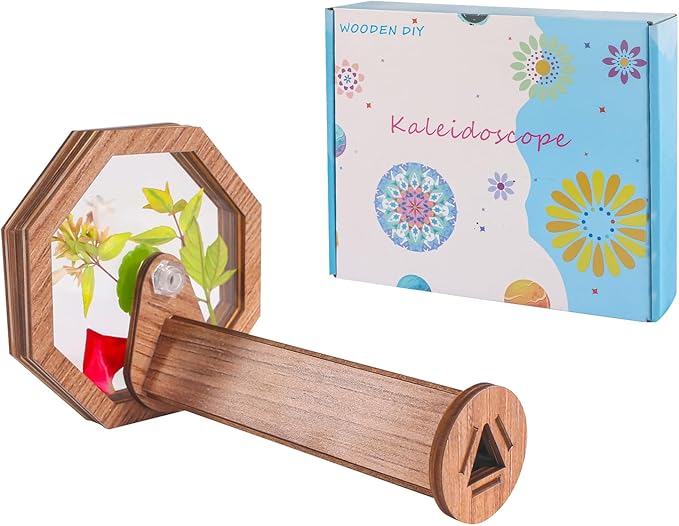2PCS Natural DIY Kaleidoscope Kit, New Wooden Magic Rotating Kaleidoscope Making Set for Nature Lovers, Best Gift, Outdoor Classic Handmade Education Toys