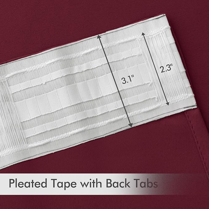 MIULEE Wine Red Back Tab Blackout Curtains 108 Inch Long 2 Panels Set for Bedroom, Rod Pocket/Pinch Pleat Extra Long Thermal Insulated Living Room Darkening Pleated Light Blocking Drapes