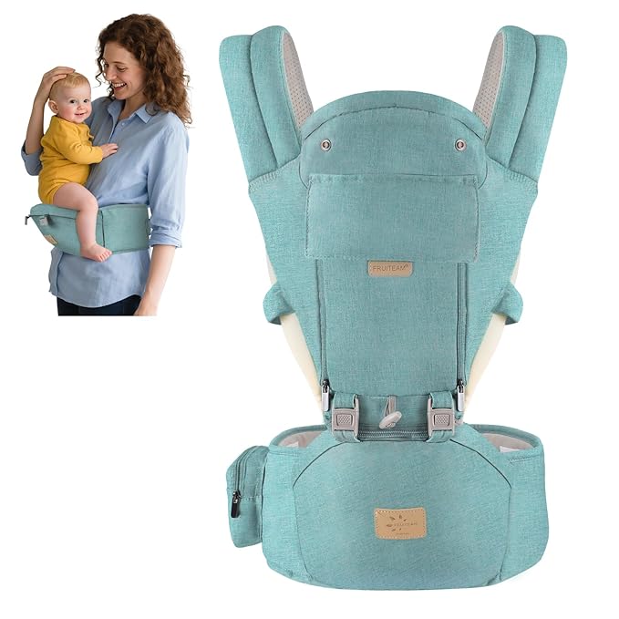 FRUITEAM 6-in-1 Baby Carrier with Waist Stool/Hip Seat, One Size Fits All -Adapt to Newborn, Baby Hip Carrier for Breastfeeding, Infant & Toddler, (Green)