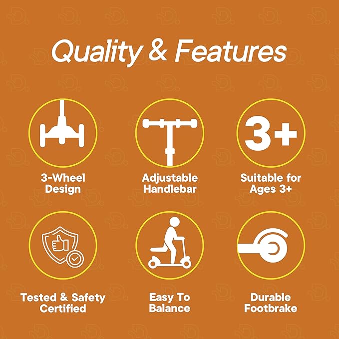 Orange 3 Wheel Scooter with Seat for Kids – Light-Up LED Wheels, Adjustable Handlebar and Seat, Smooth PU Wheels, Wide Anti-Slip Deck, Rear Foot Brake – Toddler Outdoor Toys for Ages 2+