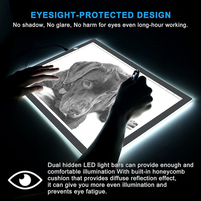 LitEnergy A3 LED Copy Board Light Tracing Box, Ultra-Thin Adjustable USB Power Artcraft LED Trace Light Pad for Tattoo Drawing, Streaming, Sketching, Animation, Stenciling (Silver)