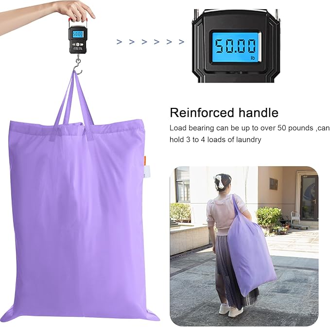 Polecasa Heavy Duty Large Laundry Bag with 130gsm Tear Resistant Fabric and Handles, Easy to Carry Durable Dirty Clothes Drawstring Bag, Perfect for College Dorm, Travel, 2 Pack 28”x36”,Purple