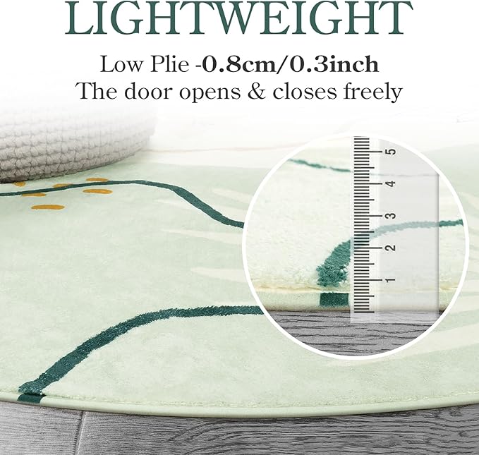 Lahome Green Washable Round Rug - 6Ft Round Area Rug for Living Room Throw Soft Boho Round Rug Large Non-Slip Round Dining Room Rug, Botanical Print Round Carpet for Bedroom Entryway Classroom Dorm