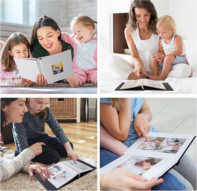 RECUTMS Photo Album Self Adhesive Magnetic Scrapbook 4x6 5x7 8x10 Pictures Scrapbook Album, 40 Pages Photo Book for DIY Baby Family Wedding with Metal Pen and Plastic Board (Black)