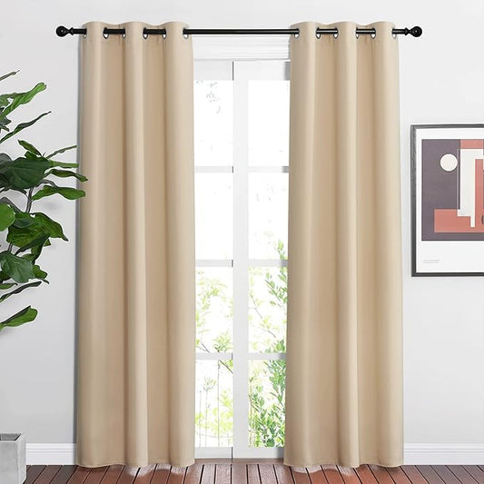 NICETOWN Blackout Farmhouse Curtains - Thermal Insulated Solid Grommet Vertical Drapes Room Darkening Window Treatments for Bedroom (Biscotti Beige, Set of 2, 37 by 84 Inch)