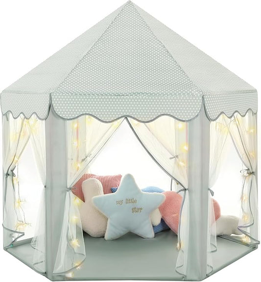 Monobeach Princess Tent Girls Celadon Large Playhouse Kids Castle Play Tent with Star Lights Gift Toy for Children Indoor and Outdoor Games, 55'' x 53'' (DxH)