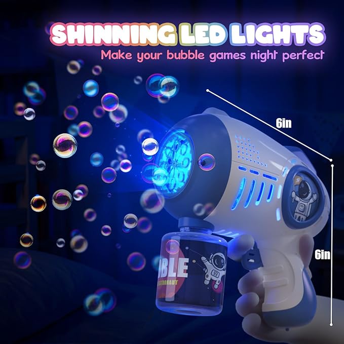 Eaglestone 2 Bubble Gun for Kids, Light Up Bubble Machine for Toddlers, 8 Hole Blower with 4 Refill, Automatic Bubble Maker for Bubble Blaster,Outdoor Toys, Birthday,Christmas Party Favor Gift