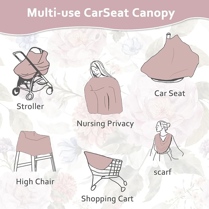 Nursing Cover Breastfeeding, Multi-use Baby CarSeat Cover Girls, Infant Stroller Car Seat Cover, Stretchy Carseat Canopy, Soft Breathable, Peony