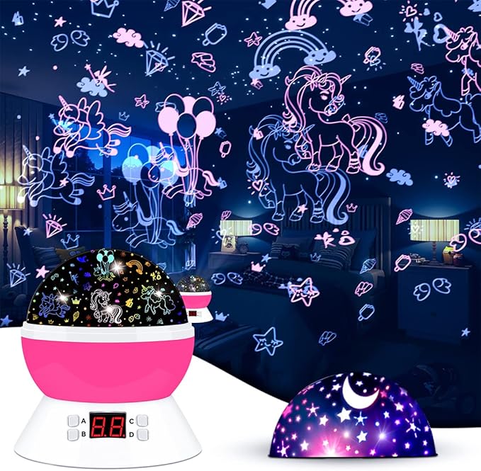 MOKOQI Unicorn Projector Night Light Lamps for Girls boys bedroom Toys for Age 6-8, Unicorns Night Lights with Timer birthday Children's Day Gifts for Kids Light Projector for Room Decor