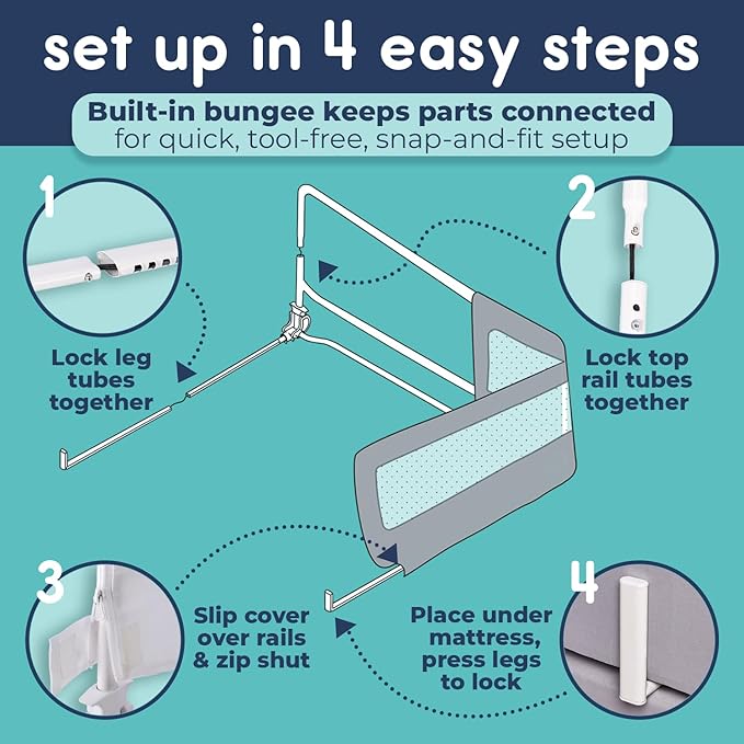 hiccapop 57" x 19" Extra Long Bed Rail for Toddlers, Heavy Duty Swing Down Bed Rail Guard with Soft Mesh Cover Safely Fits Twin, Full, Queen Beds