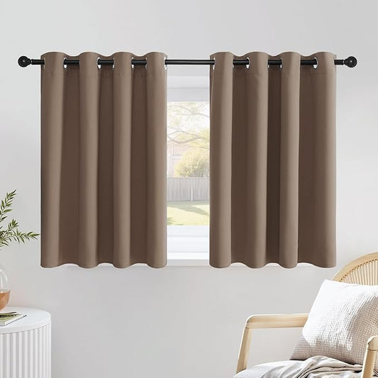 NICETOWN Blackout Kitchen Short Window Curtains 36 inch Length, Thermal Insulated Solid Grommet Window Treatments for Cafe, Cappuccino, 2 Panels, W52 x L36