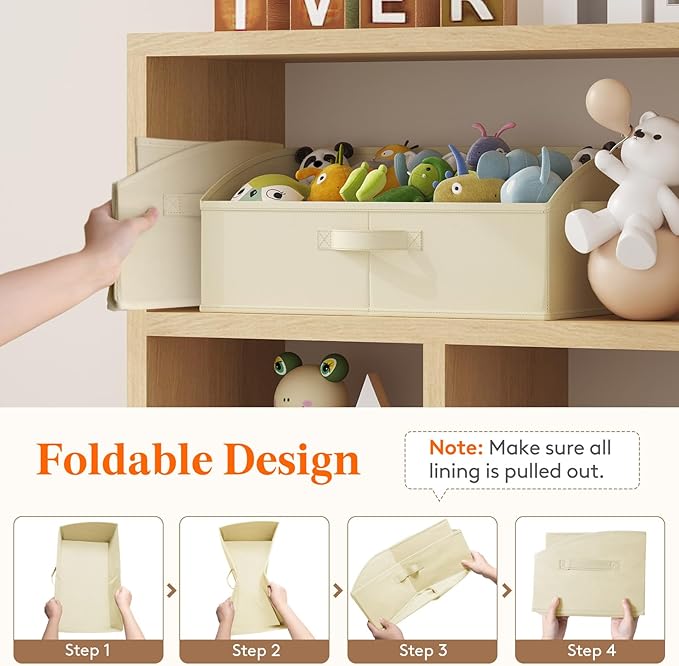 Lifewit Storage Baskets for Shelves, 6 Packs Non-woven Fabric Trapezoid Closet Organizer Bins with Handles, Foldable Clothing Containers Box for Clothes, Toy, Towel, Book, DVD, Hats, Large-Beige