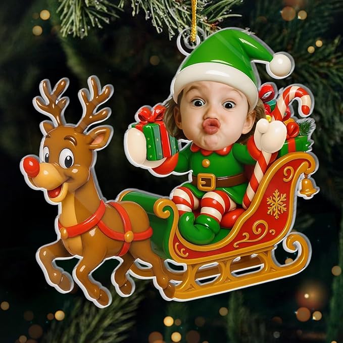 Pawfect House Custom Photo 2D Acrylic Ornament, Personalized Christmas Birthday Gifts for Kids, Sleigh Bells Fun, Funny Kid Christmas Ornaments 2025, Newborn Ornament Gifts for New Mom, New Dad