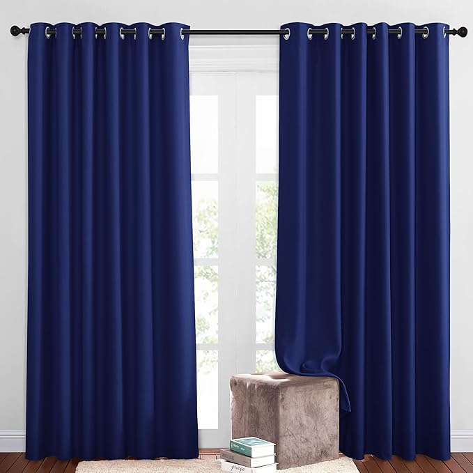 NICETOWN Blackout Living Room Curtains Extra Wide, Triple Weave Grommet Top Thermal Insulated Window Treatment Light Blocking Panels for Patio/Porch (Navy Blue, W80 x L84, Set of 2)