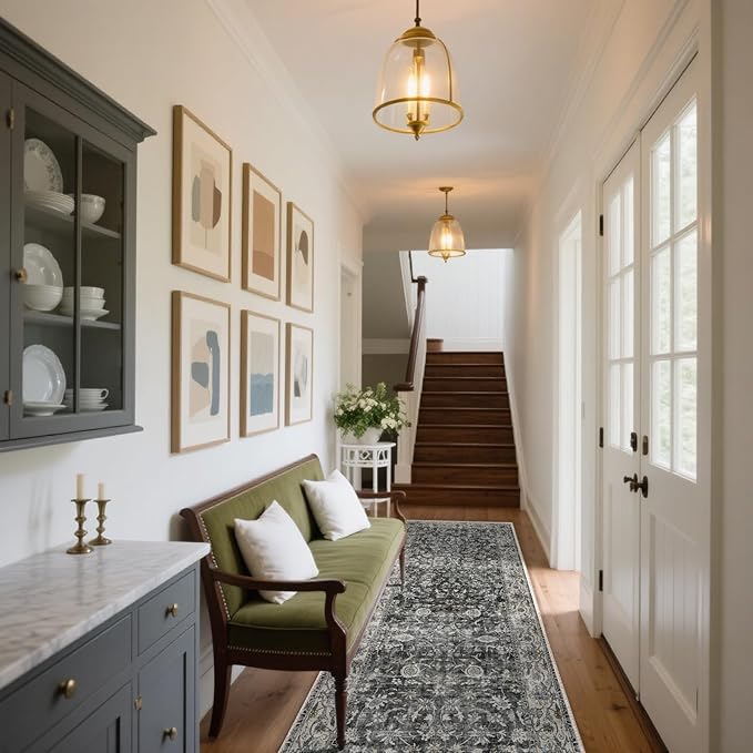 Runner Rug Washable Kitchen Runner: 2'x10' Hallway Runner Rugs Stain Resistant Non Slip Low Pile Soft Boho Carpet Runners for Hallways Bedroom Entryway Indoor Beside Bathroom Laundry Room