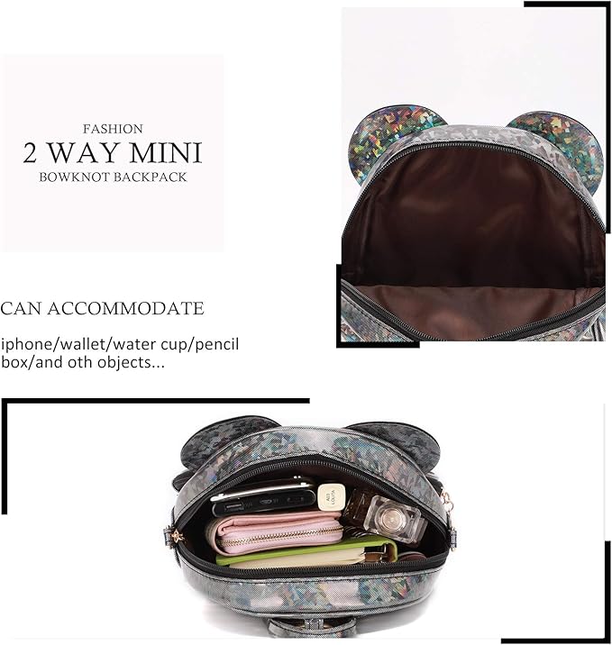 KL928 Girls Bowknot Polka Dot Cute Mini Backpack Small Daypacks Convertible Shoulder Bag Purse for Women