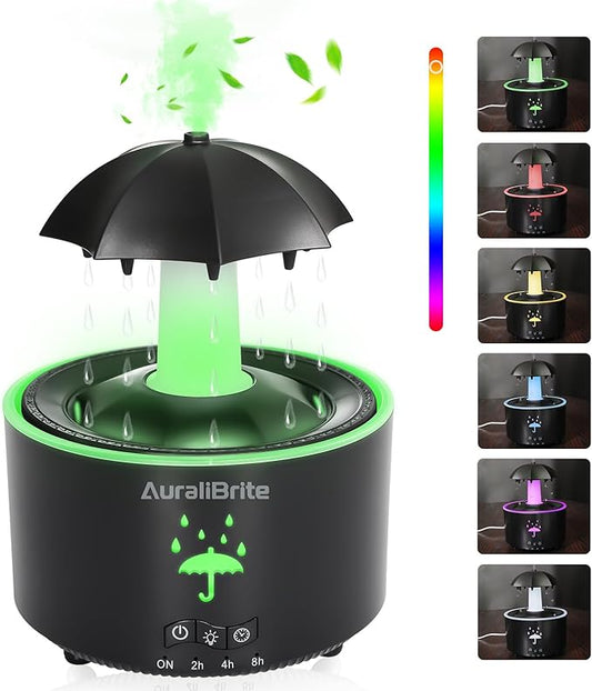 Aesthetic 2-in-1 Humidifier Oil Diffuser with Rotating Raindrop & 7 LED Mood Lights,Cool Mist Humidifier Quiet Variable Mist for up to 24 Hrs,Easy to Fill & Clean, Auto Shut-Off