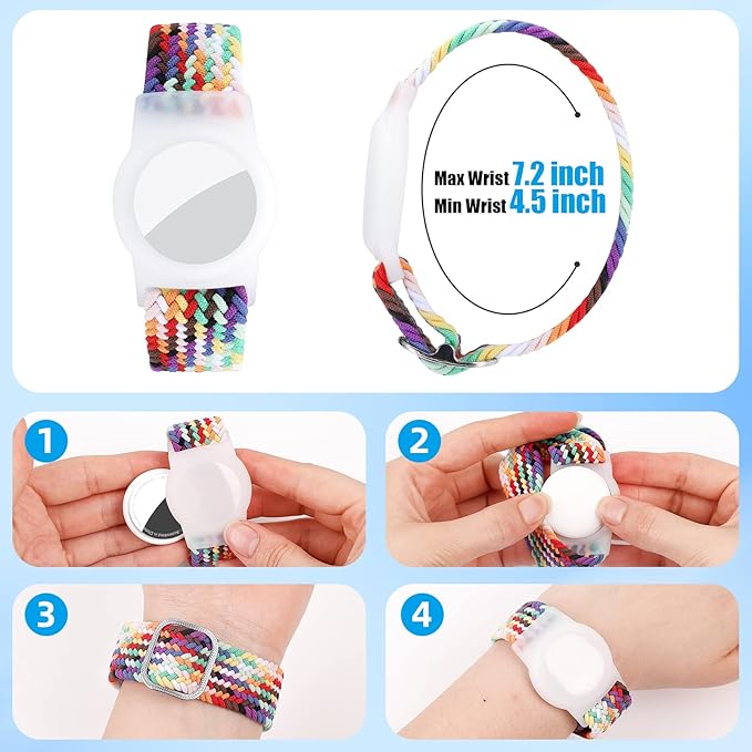 Bracelet for Kids Compatible with AirTag, Nylon Stretch Braided Air Tag Wristband, Protective Case for Airtag GPS Tracker Holder, Adjustable Elastic Watch Band for Toddler Child Elder (Rainbow)
