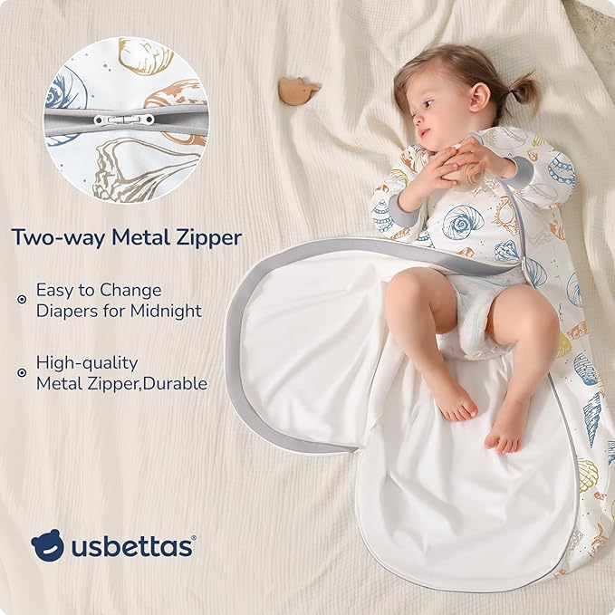 Baby Sleep Sack 18-24 Months, Cotton Detachable Long Sleeve Sleep Sack, 2.5 Tog Toddler Sleeping Sack with Temperature Strips, 2-Way Zipper Wearable Blankets for Newborns, Ocean
