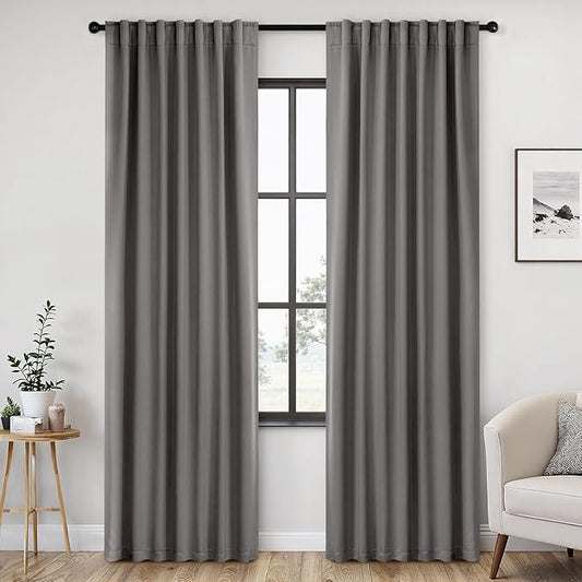 ANRODUO Back Tab Blackout Curtains for Bedroom Living Room, Rod Pocket Pinch Pleated Thermal Insulated Room Darkening Curtains 84 Inches Long 2 Panels, Grey, 52 x 84 Inch