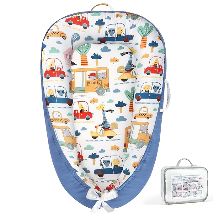 KISS GOLD Baby Lounger - Breathable Soft Cotton Cover Baby Lounger Nest, Babies Essentials Gifts, Portable Lounger for Baby Tummy Time Floor Playing Seated Support for Home and Travel