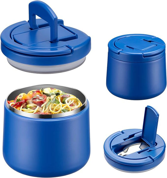 Soup Thermo for Hot Food Kids 14oz Lunch Containers with Buckle Lid Wide Mouth Hot Food Jar Vacuum Insulated Stainless Steel Bento Box Leakproof with Spoon (Light Blue)