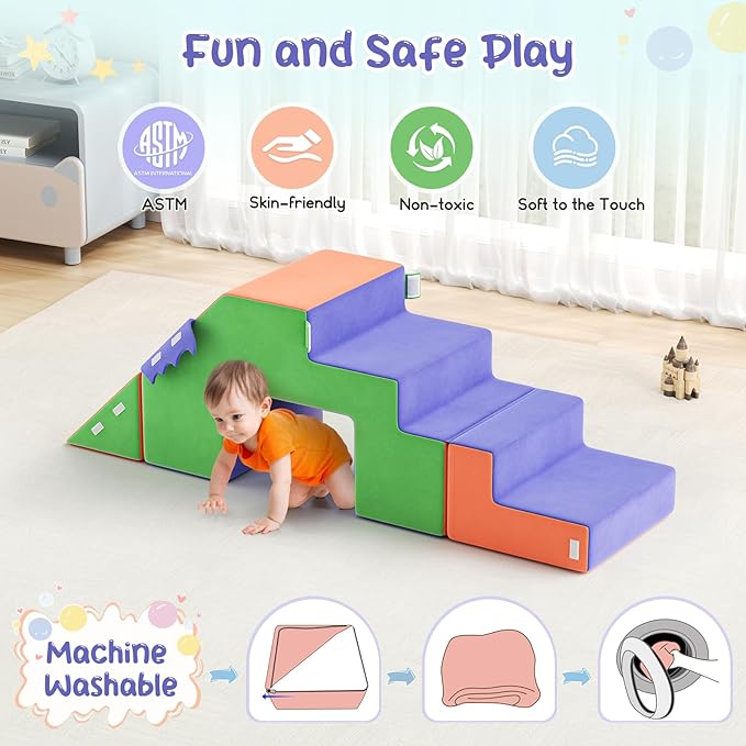 Lischwert Foam Climbing Blocks for Toddlers 1-3, Soft Play Set with Crawling Exploration Toys, Indoor Outdoor Infant Safe Blocks for Baby Gym Toddler Playground