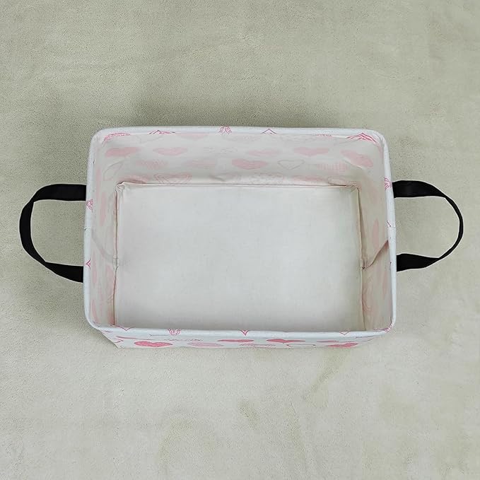 LANGYASHAN Rectangular Storage Bin Collapse Canvas Fabric Cartoon Storage Basket with Handles for Organizing Home Kitchen Boys and Girls Toys Office Closet Shelf Baskets (Rec Angel Heart)