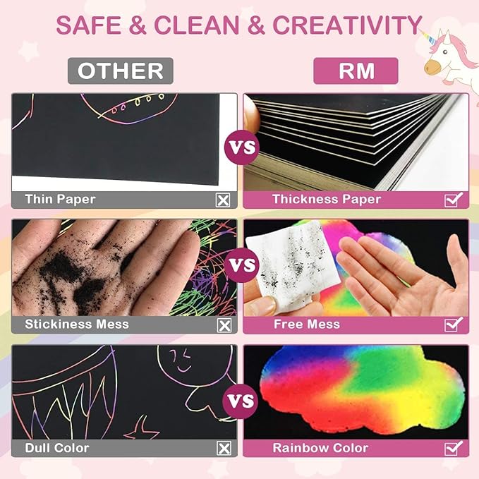 Rainbow Scratch Paper Art for Kids: 60PCS Magic Arts Crafts Gifts Toys for Girls Boys Ages 4 5 6 7 8 9 Games Activities for Birthday Family Fathers Day Christmas Stocking Stuffers Easter(Girls)
