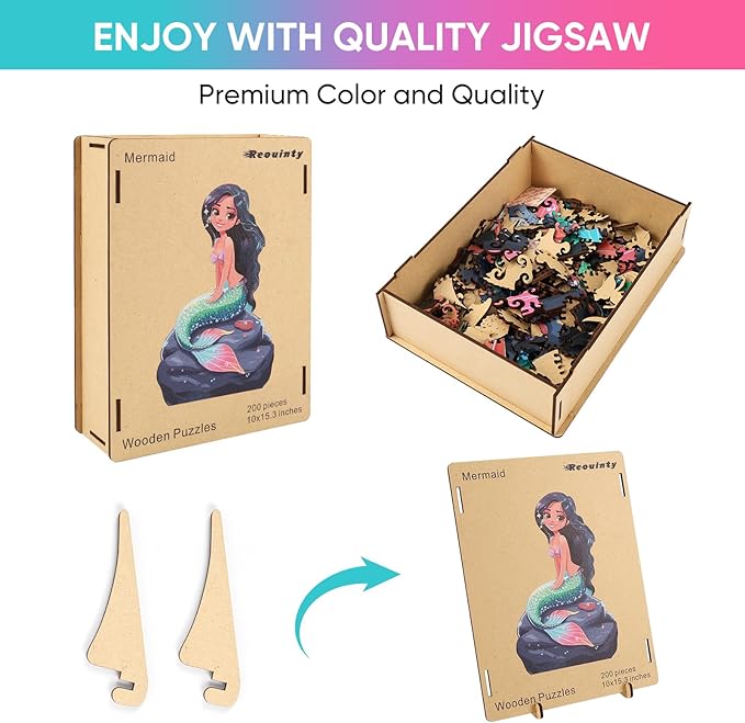 Wooden Puzzle for Adults, Mermaid Wooden Jigsaw Puzzles(15.3 * 23.4in-500pcs), Beautiful Wooden Puzzle with Box Birthday Gifts for Adults and Kids Family Game