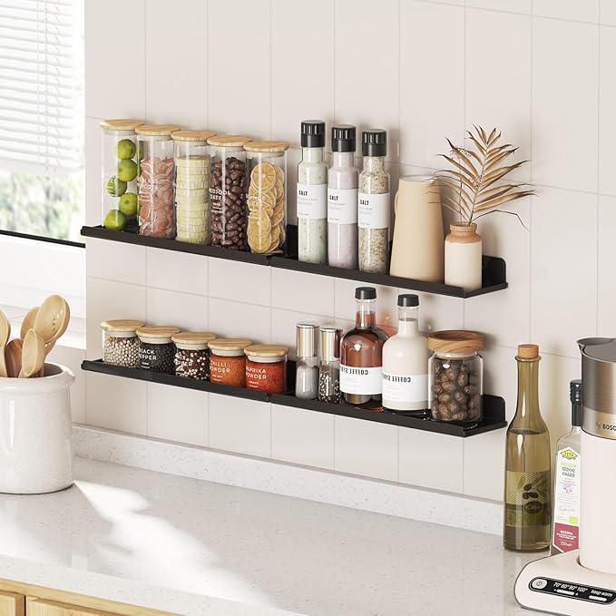 Lifewit Floating Shelves for Wall, 10 Pack Black Acrylic Shelf 15" Room Decor for Bookcase/Vinyl Record Display/Photo/Picture in Bedroom, Living Room, Bathroom, Kitchen Storage and Organization