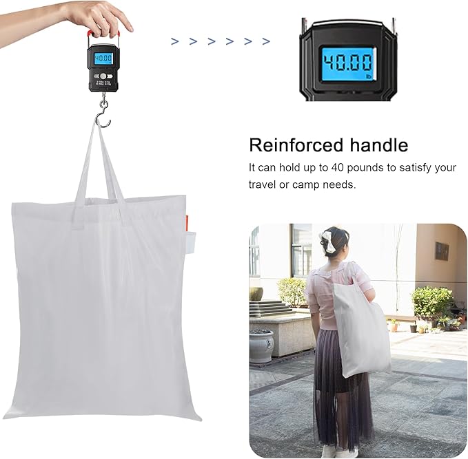 Polecasa Small Heavy Duty Laundry Bag with drawstring closure and Reinforced Handles, Easy to Carry Dirty Clothes Drawstring Bag for Travel, Camp 21”x24”, Silver